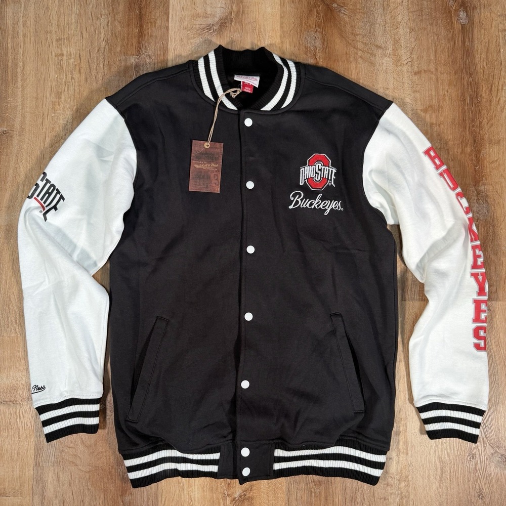 NEW Mitchell & Ness Ohio State Buckeyes Medium Tall Varsity Bomber Jacket Black